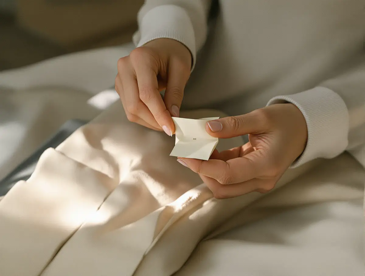 Hands folding a small note